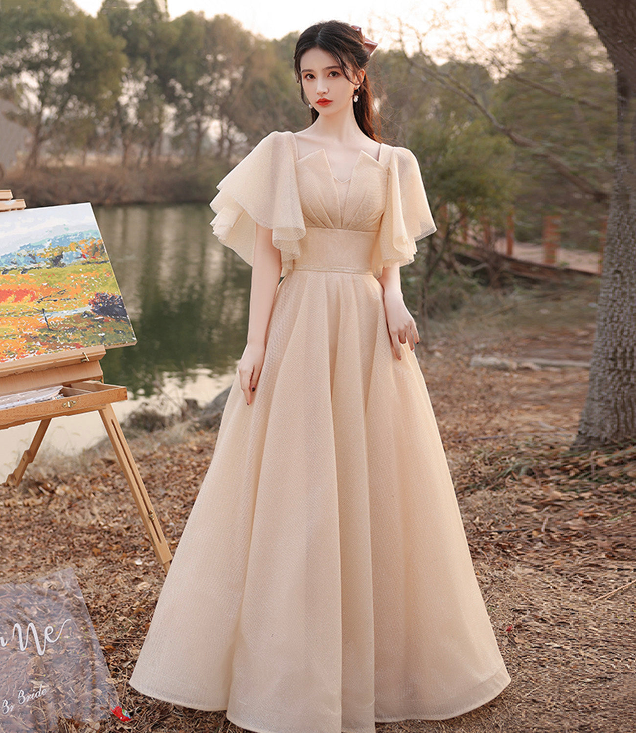 Cute tulle sequins long prom dress A line evening dress  10571