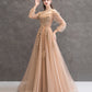 Elegant tulle lace long prom dress A line evening gown  10344
