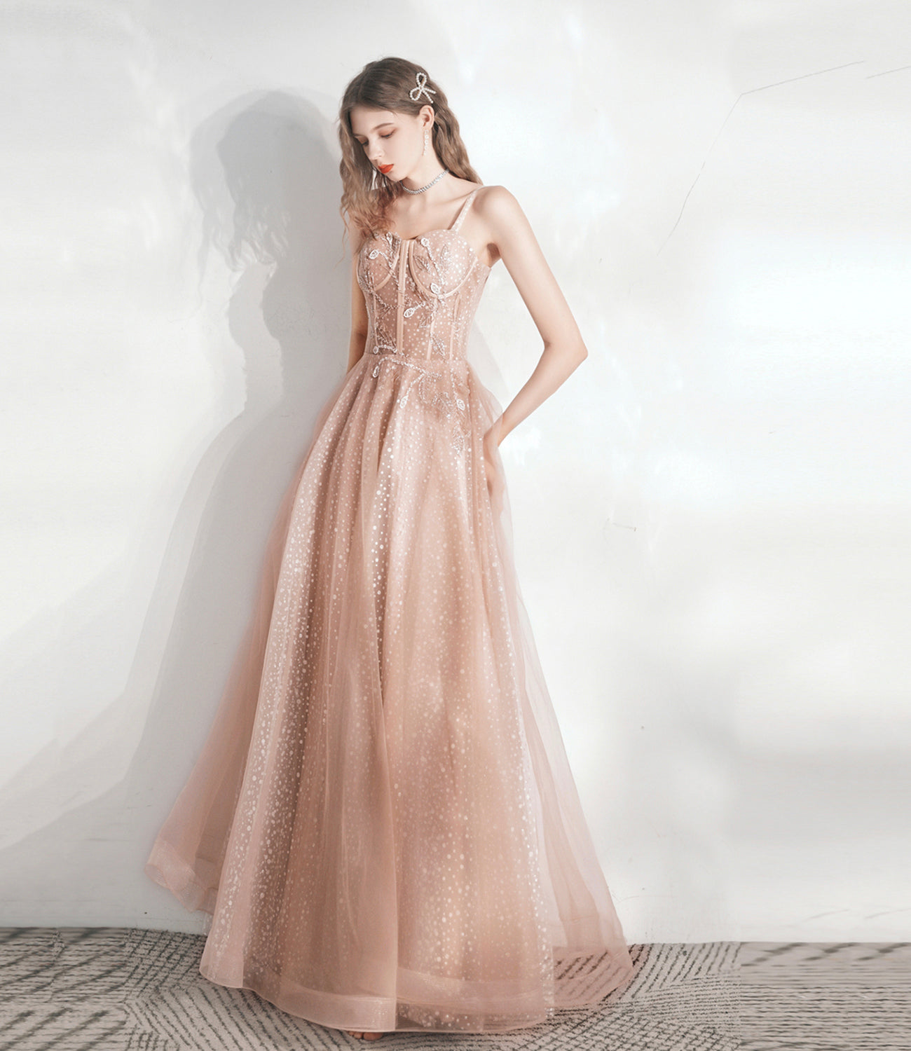 Cute tulle lace long A line prom dress evening dress  10392