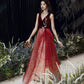 Burgundy velvet long prom dress A line evening gown  10495