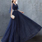 Blue tulle long prom dress A line evening dress  10377