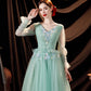 Green tulle lace long prom dress green evening dress  10535