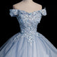 Blue tulle lace long ball gown dress formal dresses  10475