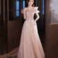 Pink tulle beads long prom dress A line evening dress  10487