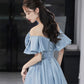 Blue satin long prom dress A line evening dress  10581