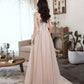 Pink tulle lace long prom dress pink evening dress  10628