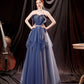 Blue tulle long A line prom dress blue evening dress  10533