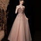 Shiny tulle sequins long prom dress A line evening gown  10415