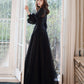 Black tulle lace long prom dress A line evening dress  10460
