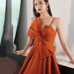 Orange satin long prom dress with bow A line formal dress  10568