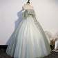 Green tulle lace long prom dress A line evening gown  10343