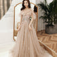Champagne tulle sequins long prom dress evening dress  10390