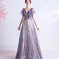 Purple tulle sequins long prom dress A line evening dress  10510
