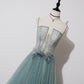 Green tulle lace long prom dress A line evening dress  10557