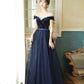 Blue velvet tulle long prom dress evening dress  10384