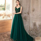 Green tulle lace long prom dress A line evening dress  10366