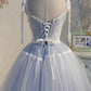 Blaues kurzes Abschlussballkleid in A-Linie aus Spitze, Heimkehrkleid 10539