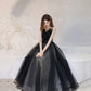 Black tulle long prom dress A line evening dress  10416