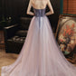Purple tulle sequins long prom dress evening dress  10624