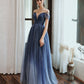 Blue tulle sequins long prom dress blue evening dress  10477