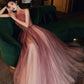 Burgundy tulle sequins long prom dress A line evening dress  10626
