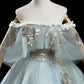 Green tulle lace long prom dress A line formal dress  10459