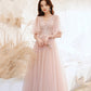 Pink tulle lace long prom dress pink evening dress  10525