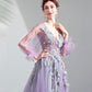 Purple tulle lace long prom dress A line evening dress  10552