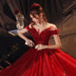 Red tulle sequins long prom dress A line evening gown  10355