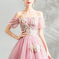 Pink tulle lace long prom dress evening dress  10623