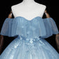Blue tulle lace long ball gown dress A line formal dress  10461