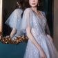 Gray tulle sequins short prom dress homecoming dress  10611