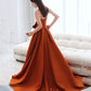 Orange satin long prom dress with bow A line formal dress  10568