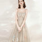 Champagne tulle sequins long prom dress evening dress  10542