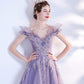 Purple tulle sequins long prom dress A line evening dress  10463