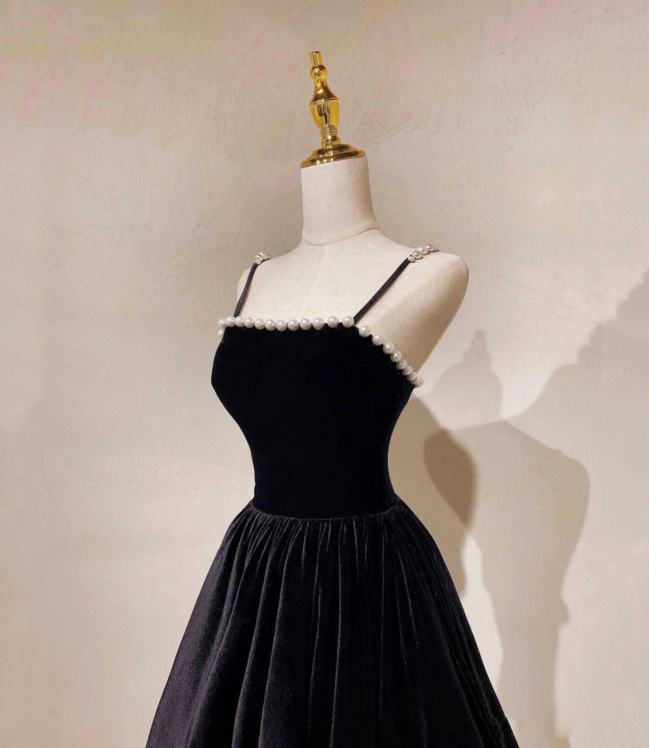 Black velvet long prom dress A line evening dress  10482