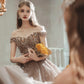 Shiny tulle sequins long prom dress A line evening dress  10576