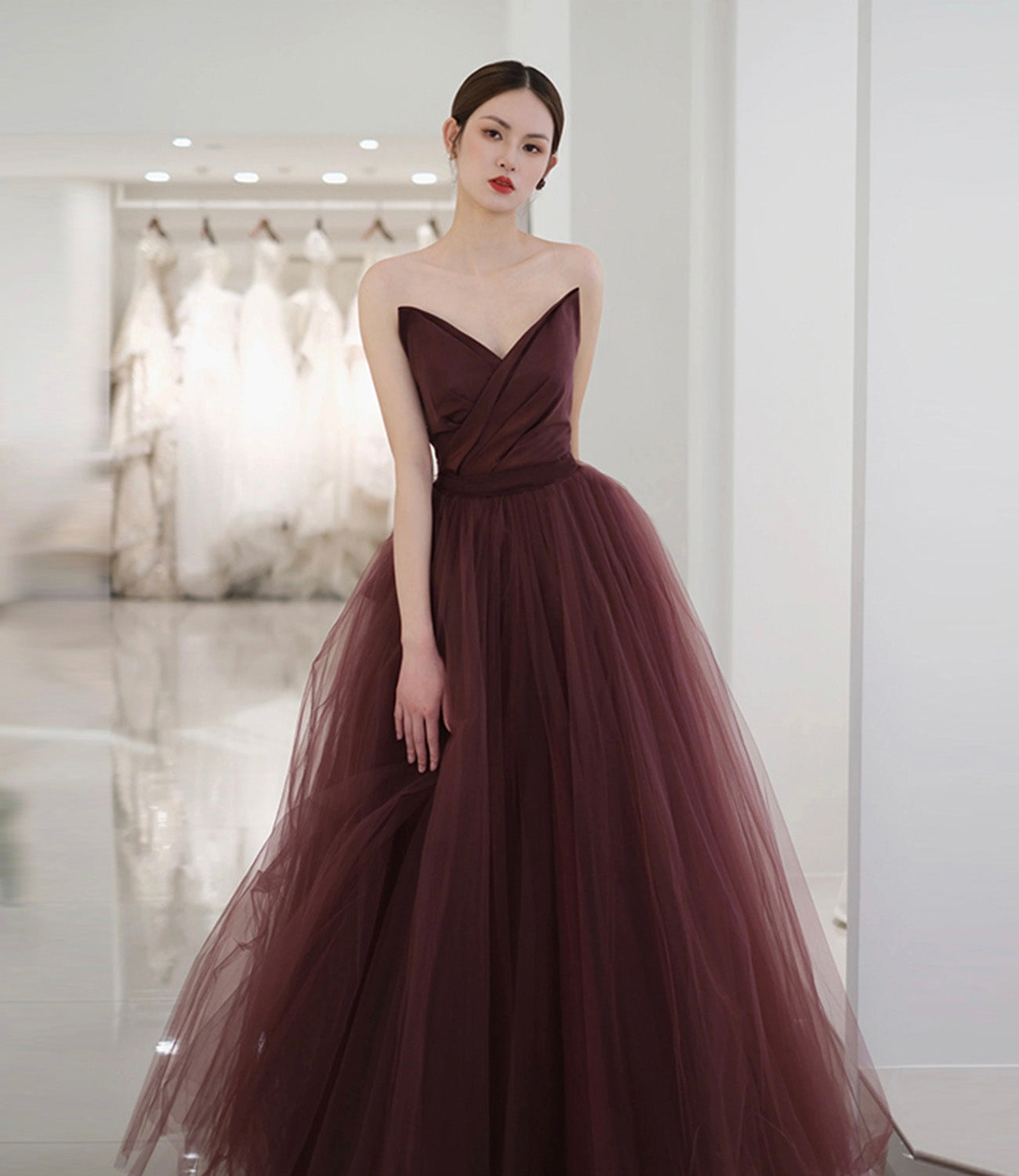 Cute tulle long prom dress A line evening gown  10561