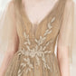 Champagne tulle sequins long prom dress A line evening dress  10548