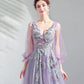 Purple tulle lace long prom dress A line evening dress  10552