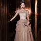 Cute tulle sequins long prom dress A line evening dress  10413
