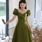 Green satin long prom dress A line evening dress  10431
