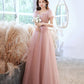 Cute tulle long prom dress pink A line evening dress  10524