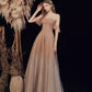 Shiny tulle sequins long prom dress A line evening dress  10378