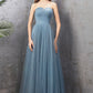 Blue tulle long A line prom dress blue evening dress  10588