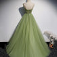 Green tulle long prom dress A line evening dress  10651