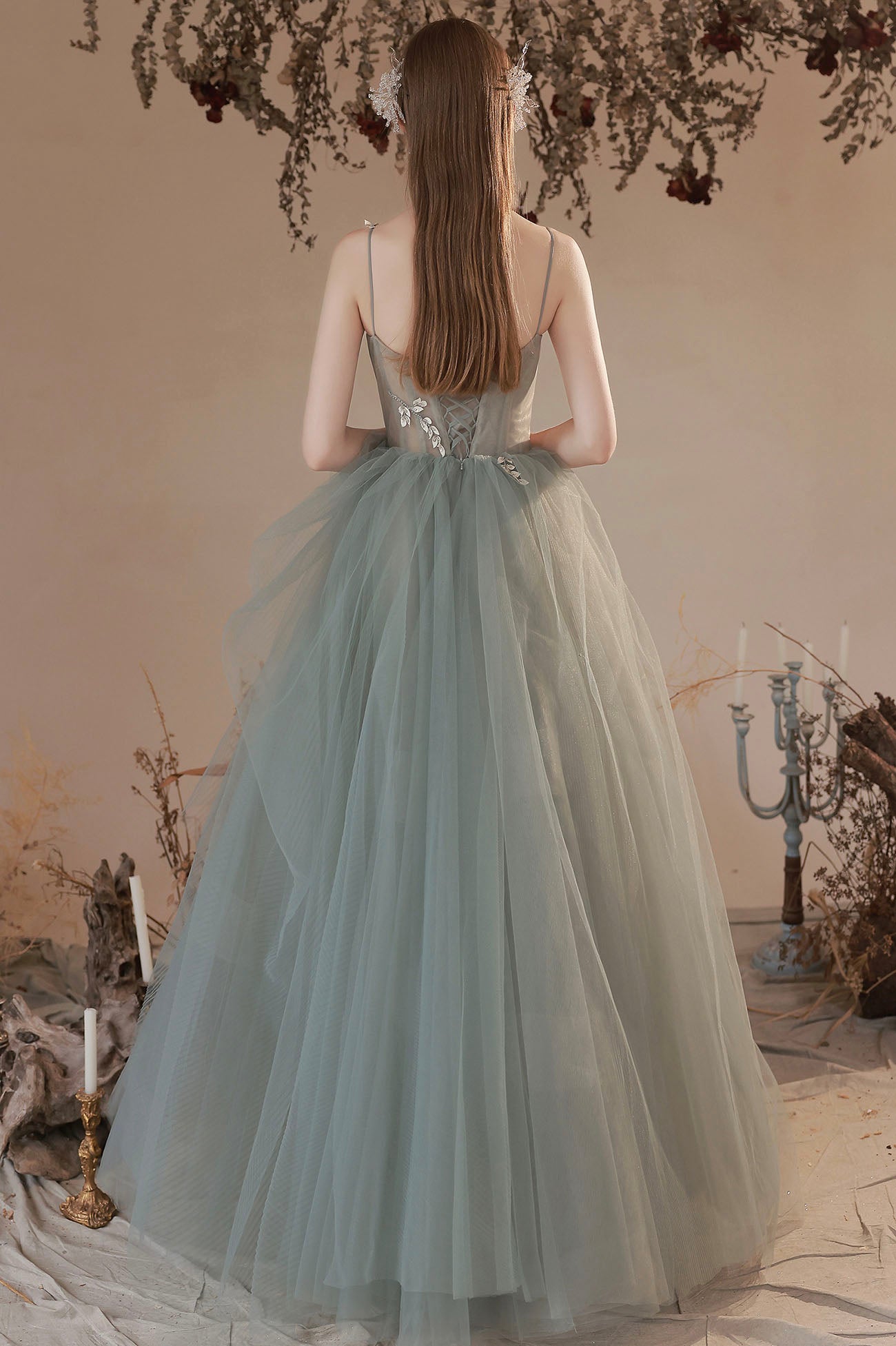 Cute tulle long A line prom dress evening dress  10645