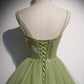 Green tulle long prom dress A line evening dress  10651