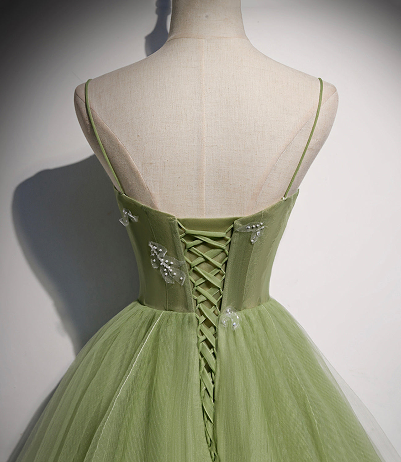 Green tulle long prom dress A line evening dress  10651