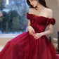 Burgundy tulle beads long prom dress evening dress  10584